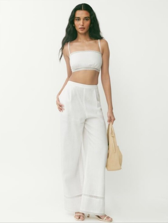 Reformation Pants - NWT Reformation Violet White Two Piece Set, Linen Crop Top And Pants